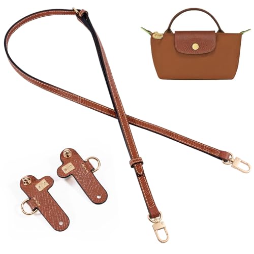 Purse Straps Replacement, Leather Handbag Crossbody Shoulder Strap Kit Adjustable for Mini Longcamp Tote Bag Women - color: DarkBrown