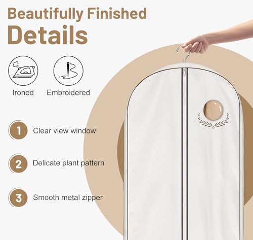 MISSLO 60" Cotton Garment Bag for Long Dress Breathable Fur Coat Storage Bag Women Dress Cover Luxury Garment Bags for Hanging Clothes Travel for Fur Coat, Jacket, Gown, Suit - size: 60 inch