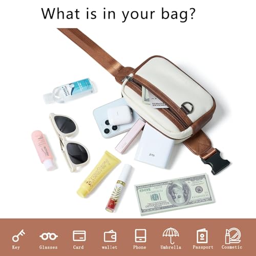 Leresas 2L Fanny Packs for Women Everywhere Belt Bag Chic Waist Pack Bag Crossbody Purse Faux Leather Travel Cycling Beige - color: Beige