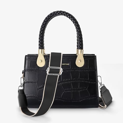 Hamdecro Purse Straps Replacement Crossbody, Universal Wide Shoulder Strap for Bags Adjustable Straps for Handbags, Silver Buckle - Black - color: Silver - Black