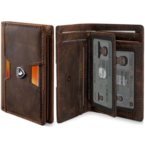 GSOIAX Wallet for Men Slim Top Grain Leather Wallet with 13 Card Slots & 1 Bill Compartment - RFID Blocking Thin Bifold Front Pocket Credit Card Holder (Red-brown) - color: Red-brown