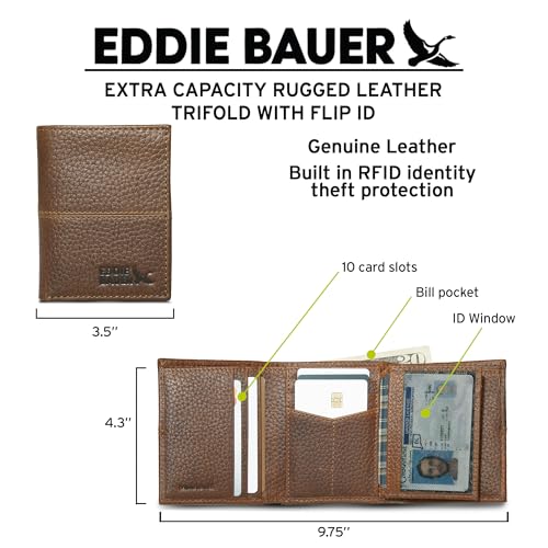 Eddie Bauer Men Signature Trifold Wallet - color: Rugged Leather - Brown