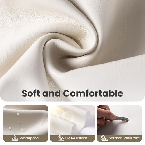 Marine Vinyl Fabric, Upholstery Faux Leather Fabric by The Yard, 0.95 mm Thick PU Leather Sheets for Sofa Chairs Handbags Hair Bows Earrings Crafts (5 Yards 180''X 54'', Off White) - color: Off White, size: 5 Yard