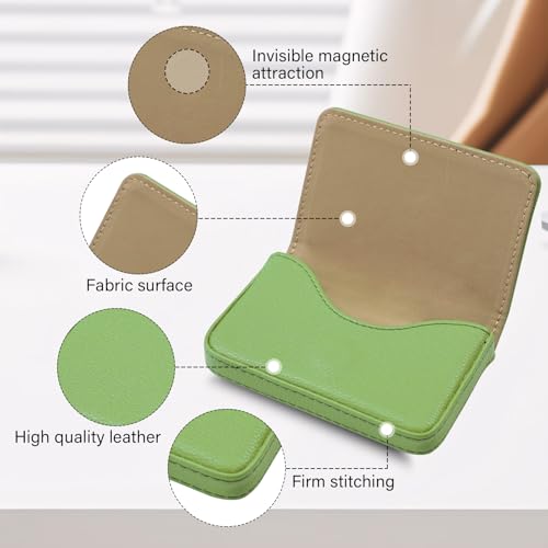 Business Card Holder，PU Leather Business Card Case Color Printing Pattern Card Holder Wallet，Pockets Magnetic Credit Card Holders for Men and Women - Banana Green - color: Banana Green