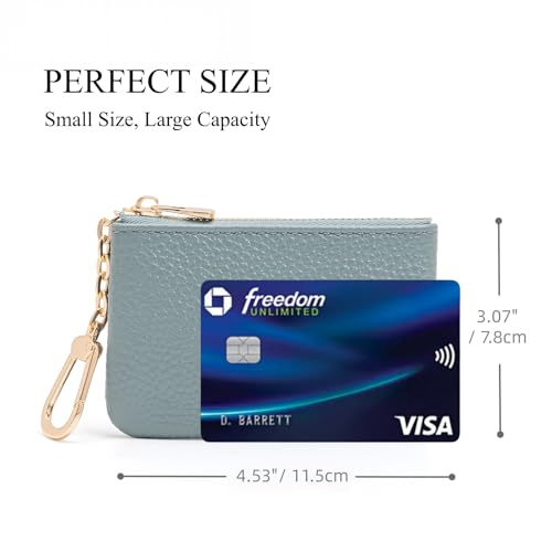 Full Grain Leather Coin Purse with Key Chain - Small Change Purse Keychain Card Holder Keychain Pouch Small Keychain Wallet for Women and Men (Powder Blue) - color: Powder Blue, Regular Size