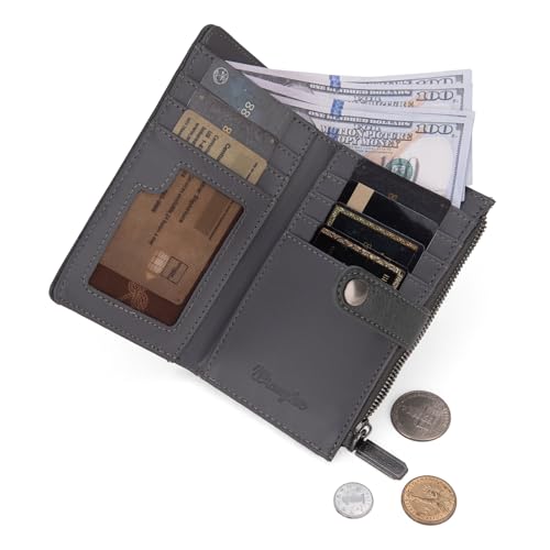 Wrangler Wallet for Women Bifold Card Holder with Zipper and ID Window - color: Light Grey