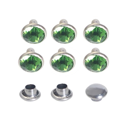 100 Sets Cz Colorful Crystal Rivets Silver Color Spots Studs Double Cap for DIY Leather-Craft (Light Green, 6MM) - color: Light Green, size: 6MM