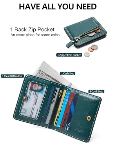 TFKGS rfid wallet women Slim Wallet for Womens wallet small wallets woman Thin Credit Card Holder for women Bifold Compact Pocket Ladies Mini Vegan Leather Blocking Green - color: 2-Dark Green