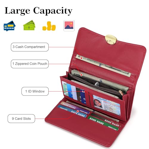 Wallet for Women PU Leather Trifold Wallet Large Capacity Clutch Card Holder Purse