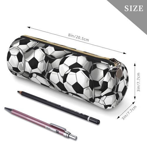 OSAM SPACE Leather Pencil Case Round Pencil Bag Football Skin Pen Organizer Holder Portable Zipper Pouch Cute School Supplies for Girls Boys Study Office - color: Football Skin