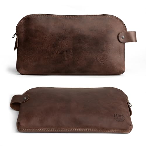 Hide & Drink, Large Rustic All Purpose Utility Bag for Cords & Chargers, Travel Bag, Multi-Purpose Bag, Full Grain Leather - color: Bourbon Brown