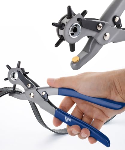 UNCO- Leather Hole Punch Tool, Multi Hole Sizes for Belts and Leather, Belt Hole Puncher, Navy Blue Handle - color: Navy Blue