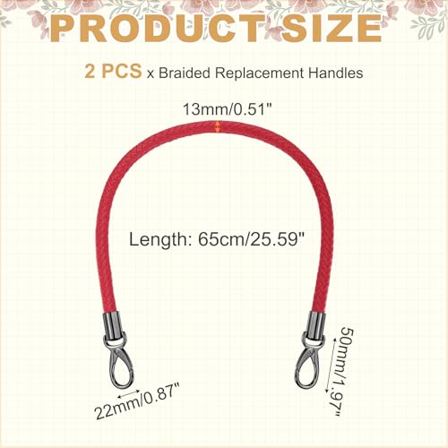 MECCANIXITY Braided Purse Strap, PU Leather Purse Strap Handle Replacement for Handbag Tote Underarm Bag Making - color: Bright Red