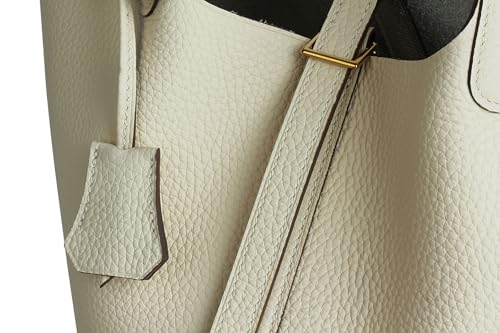 Genuine Leather Bucket Bag with Shoulder Strap, Organizer Insert & Silk Scarf for Women Handbag Tote Bag - color: Milky White-ggold