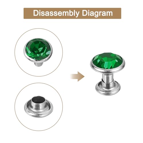 uxcell 60 Sets Rhinestone Rivets, 8mm Leather Rivets Crystal Rivets Stud Rapid Double Cap Rivets for DIY Leather Craft Fabric Clothes Belt Bags, Green - color: Green, size: 8mm