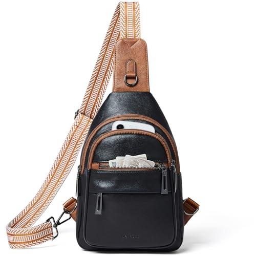 Leresas 7L Sling Bag for Women Crossbody Bag Sling Purse Fanny Packs Vegan Leather Chest Bag Trendy Handbag Travel Anti Theft - color: Black/Brown