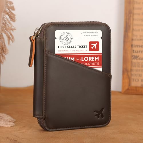 Polare Leather Pilot Wallet Passport Holder RFID Blocking Tri-fold Travel Cover Document Organizer for Aviation Professionals (Dark Brown(YKK Zipper Version)) - color: Dark Brown(YKK Zipper Version)