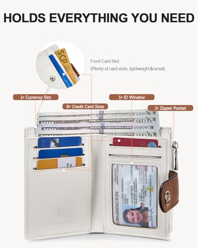 BOSTANTEN Small Wallet for Women RFID Blocking Leather Compact Card Holder | Zipper Coin Pocket, Bifold, Minimalist, Fits Small Purses, Travel, Quilted, Perfect Gifts, Brown＆White - color: Brown＆White