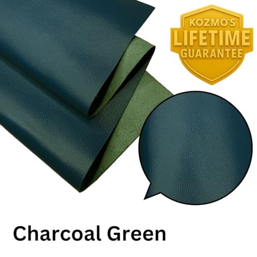 Genuine Leather Hide | 1.3-1.5 mm Thick | Full Grain Leather Sheet & Pieces for LeatherCrafting and Leatherworking Projects by Kozmo (Charcoal Green-Litchi Embossed, 12"X12") - color: Charcoal Green-litchi Embossed, size: 12"X12"