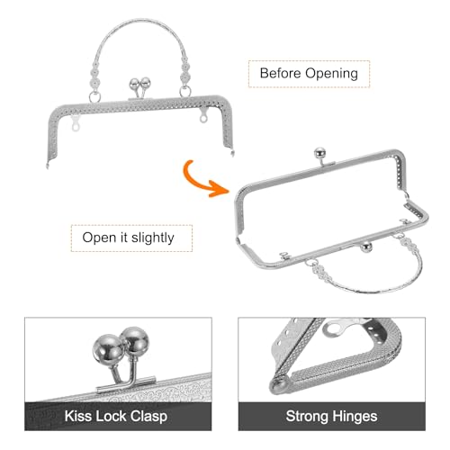 uxcell 2 Pcs Metal Purse Frame, 20cm/7.9" Retro Rectangle Kiss Lock Clasp Frame Embossed for Purse Making, Handled Bag, Coin Bag Clutch Bag, Frame Hardware Replacements (Silver) - color: Silver, size: 7.9"