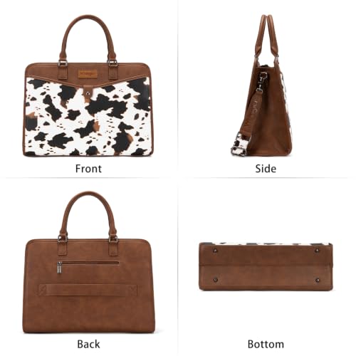 Wrangler Laptop Tote Bag for Women Fits 15.6 In Laptop for Travel and Work | Multi-compartment Organizer, Detachable Adjustable Shoulder Strap, Scratch-resistant Waterproof，Metal Feet on the Base - color: Cow-brown