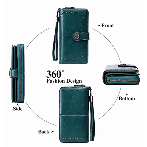 Women Leather Wallet Crossbody Shoulder Bag with Double Zipper and Mobile Phone Purse with Shoulder Strap - color: 660-blue