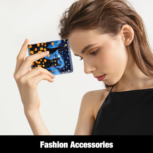 Rouidr Womens Wallet, RFID Small Slim Wallet for Women, Cute Bifold Leather Pocket Credit Card Holder Ladies Mini Purse with Zipper Coin Pocket & ID Window, Starry Sky Cat - color: Starry Sky Cat