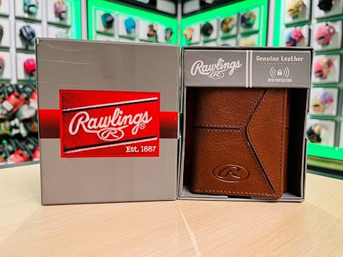 Rawlings | Men's Trifold Wallet Collection | Genuine Leather | Multiple Styles & Colors - color: Brown | Home Run Collection