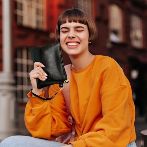 K.E.J. Clutch Purses for Women Wallet Wristlet Small Wallet Purses Clutch Handbags Zipper Purse for Ladies Women Gifts - color: Black