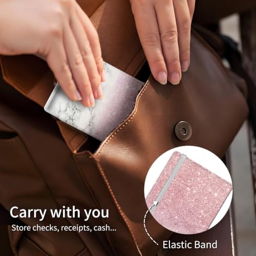 Checkbook Cover for Personal Checkbook, Cute Pu Leather Check Book for Women & Men, Slim Checkbook Holder with Pen Holder and Built-in Clear Plastic Divider, Pink Marble - color: Pink Marble