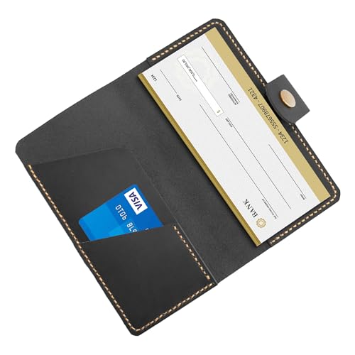 Crazy Horse Leather Checkbook Cover, Handmade Wallet for Men Women Unisex, Black - color: Black