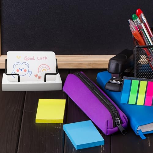 2 Pieces Wood Business Card Holder for Desk,White, Black | Wooden Holders with Metal Stand, Office Desktop Organizer, Card Reception Display, Vertical Easy Access Design - color: White, Black