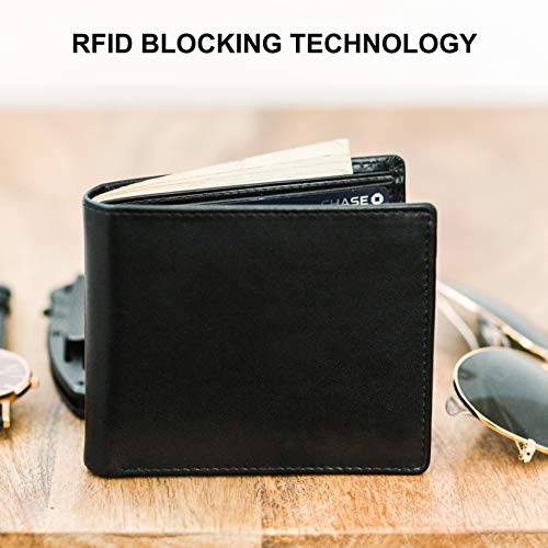 Top Grain Leather Wallet for Men | RFID Blocking | Extra Capacity Bifold Wallet with 2 ID Windows | Ultra Strong Stitching | Slim Billfold with 8 Card Slots | Gift for Him - color: Black