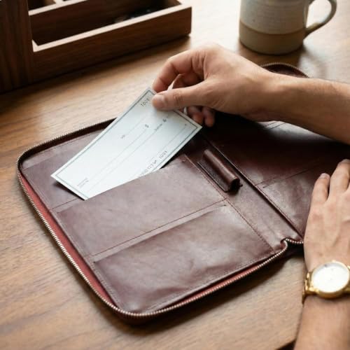 Full Grain Leather Checkbook Cover for Multiple Check Books - Checkbook Organizer for Up to 6 Books With Duplicate Checks - Checkbook Holder for Women and Men, Gift for Loved Ones - color: Brown