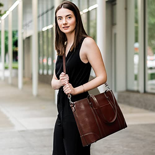 S-ZONE Leather Tote Bag for Women Large Work Shoulder Handbag with Zipper - color: Coffee