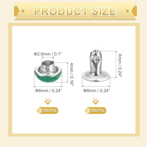 uxcell 100Set Leather Rivets Studs, 6mm/0.2" Purse Handbag Feet Mushroom Dome Round Metal Rivets Studs Screw Back for Leather Craft DIY Bag, Green - color: Green, size: 6mm