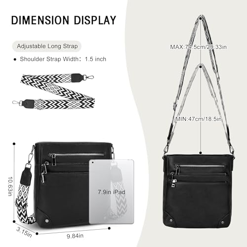 TANTOMI Crossbody Bag for Women PU Leather Travel Purse | Trendy Women's Shoulder Handbags, Comfort Adjustable Wide Strap, Water-Resistant, Multi Pockets for Daily Use & Travel - color: Black