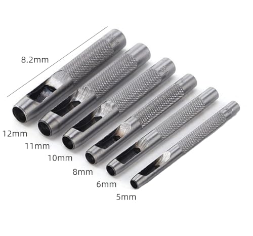 Leathe Punch Set Heavy Duty Round Hole Punch Set Leather Hole Tool,for Leather, Canvas (Silver, 6-pcs) - size: 6-pcs