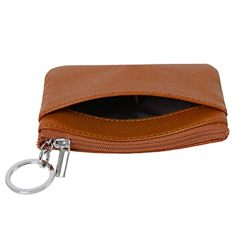 Women Genuine Leather Coin Purse Small Keychain Change Wallet - color: Brown