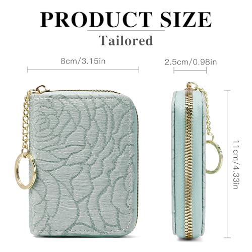 RNIEGA Credit Card Holder RFID Blocking Small Wallet for Women Vegan Leather Card Case Wallets with Zipper Keychain - color: zz-Green