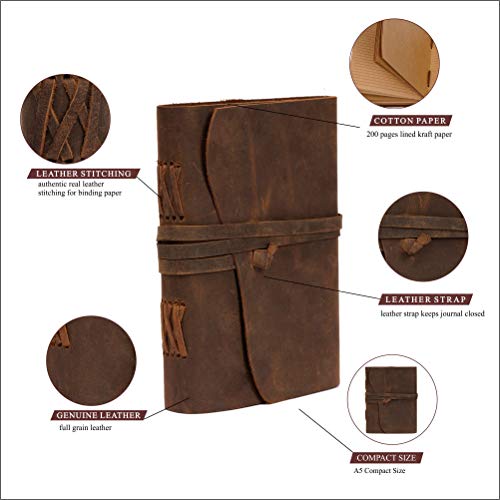 Leather Journal Handmade Diary Travel Vintage Bound Notebook for Men & Women Antique Finish Genuine Leather Quality Lined Brown Paper Perfect for Notes Art Sketchbook 8X6 Inches - Brown - style: 8X6 Inches - Brown Lined
