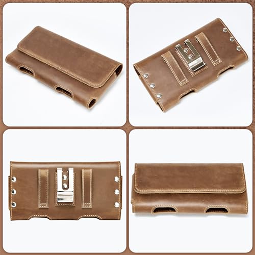 Gcepls Leather Phone Holster for iPhone 16 Pro Max,15 Pro Max,iPhone 14 Pro Max,13 Pro Max,Premium Genuine Leather Cell Phone Holster with Belt Clip,Phone Belt Holder Pouch Cover (Fits Thin Case on) - color: Brown, size: Large(6.65x 3.45 x0.63”)