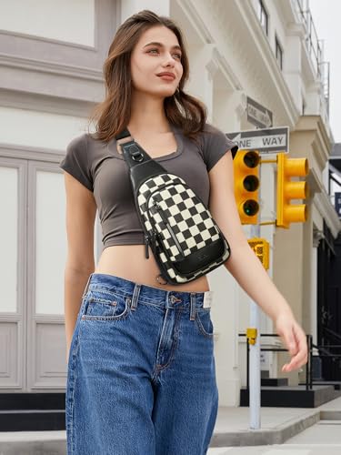 CLUCI Crossbody Bags for Women Men,Leather Sling Bag Cross Body Backpack for Woman Gifts for Women Birthday Unique - color: 0-1 Black and White Chessboard