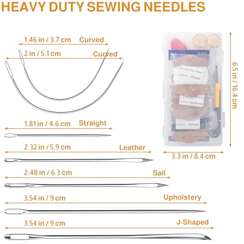 Upholstery Repair Kit, Bonded Round Waxed Thread Set with Sewing Needles | Heavy Duty Leather Sewing Kit with Strong Thick Sewing Thread and Leather Needles for Hand Stitching, Canvas Sewing Kit
