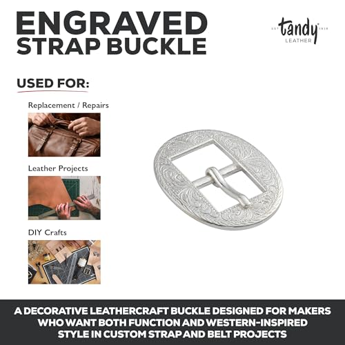 Tandy Leather Engraved Strap Buckle - Secure and Reliable Design Adds Classic Detail to Leather Craft Projects for Stylish Finish - Fits Belts, Guitar Straps, Bags, Harnesses - 3/4 Inch
