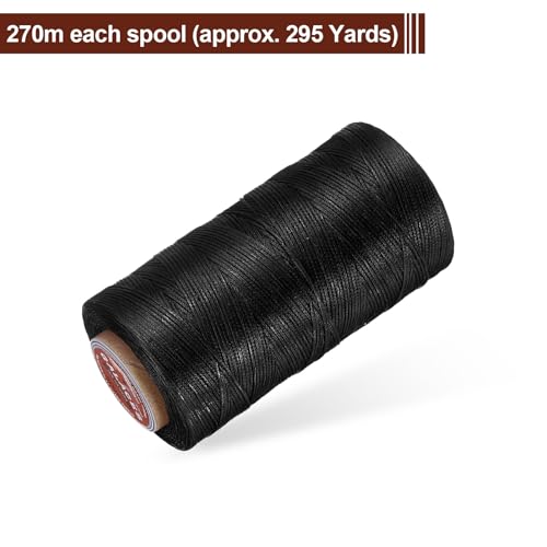 uxcell Flat Leather Sewing Waxed Thread, 270m / 295 Yards Polyester Wax String, 150D Wax Stitching Cord for Leather Crafts, Bookbinding, Bracelets Braided, Black - color: Black