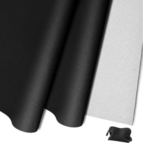 SHISU Black Faux Leather Upholstery Fabric - Lychee Grain Vinyl for Sewing - color: Black, size: Approx. 0.7mm, 19.7" × 55.1"