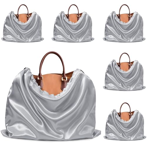 Ersmak 6 Pack Dust Bags for Handbags - Grey Silk Dust Cover Bag for Purses Shoes - Satin Drawstring Dustproof Bags for Travel Storage - 23.6 x 19.7 In - color: Grey, size: 23.6 x 19.7 In