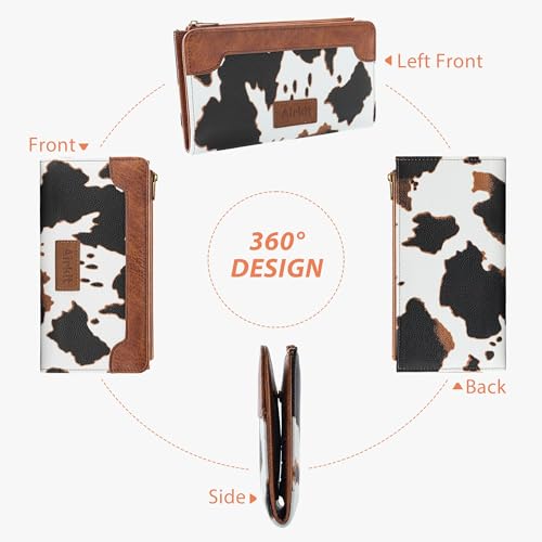 Airkit Cow Print Wallets for Women Bifold Credit Card Holder, Rfid Blocking, ID Window, Western Slim Wallet with Zipper Coin Pocket for Ladies, Cow Brown - color: Cow Brown