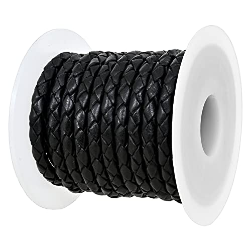 GENIQUE Real/Genuine Round Braided Leather Cord String Rope Folded, Leather Rope for Crafts, Jewelry Making, Necklace, Bracelets (5 Metres) (5mm, Black Distressed) - color: Black Distressed, size: 5mm